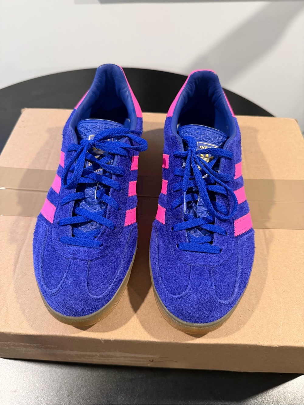 adidas Women’s Royal Blue Suede Sneakers with Hot Pink Stripes